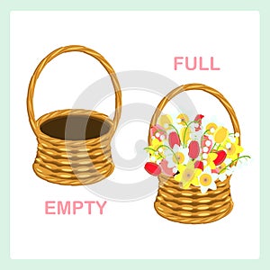 Full and empty opposite adjective vector illustration for english lesson education photo